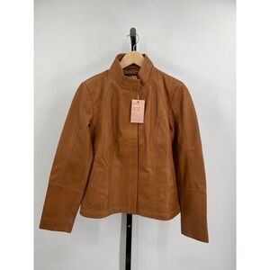 Quince Women's 100% Leather Stand-Collar Jacket Cognac Brown M